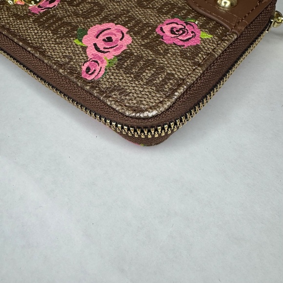 🌷Juicy Couture Zip Around Wallet/Cardholder/Pink Floral/Crown/Brown - Picture 5 of 16